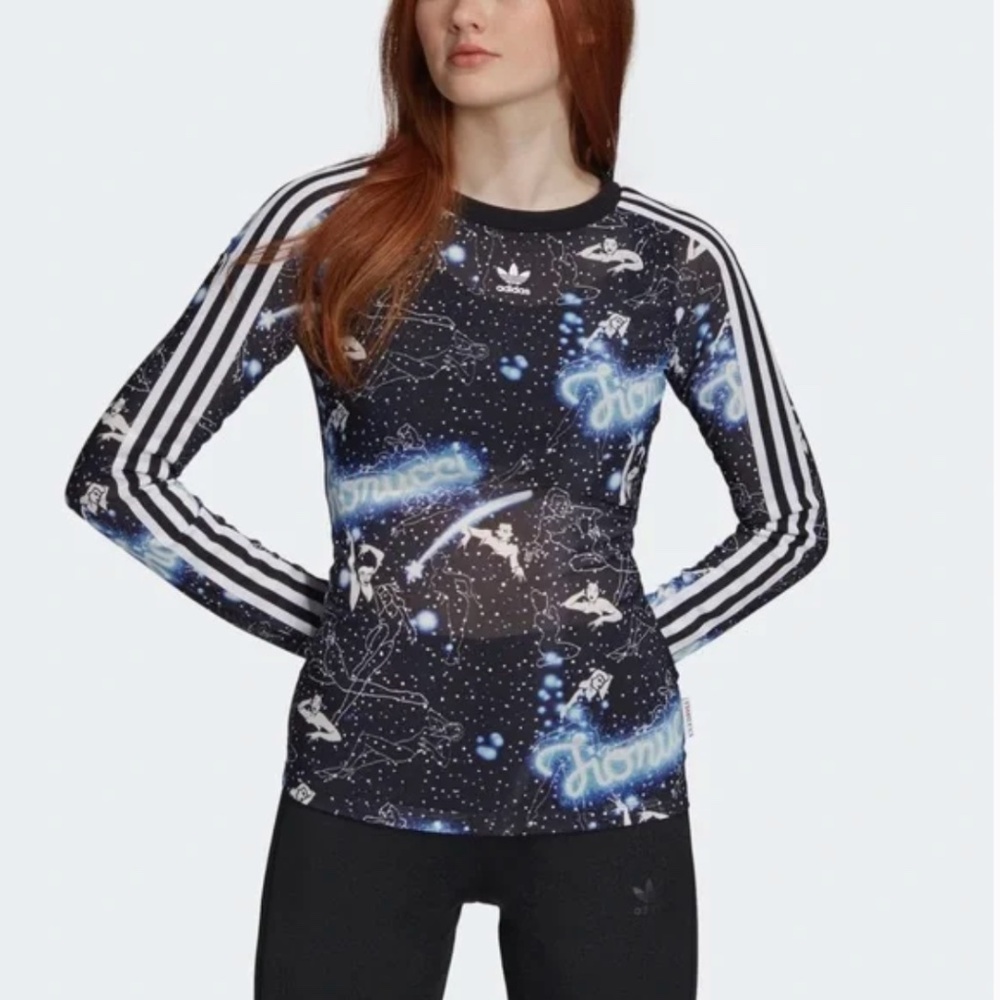 NWT Adidas Originals × Fiorucci Long Sleeves Sheer Galaxy Stars Mesh Top Medium